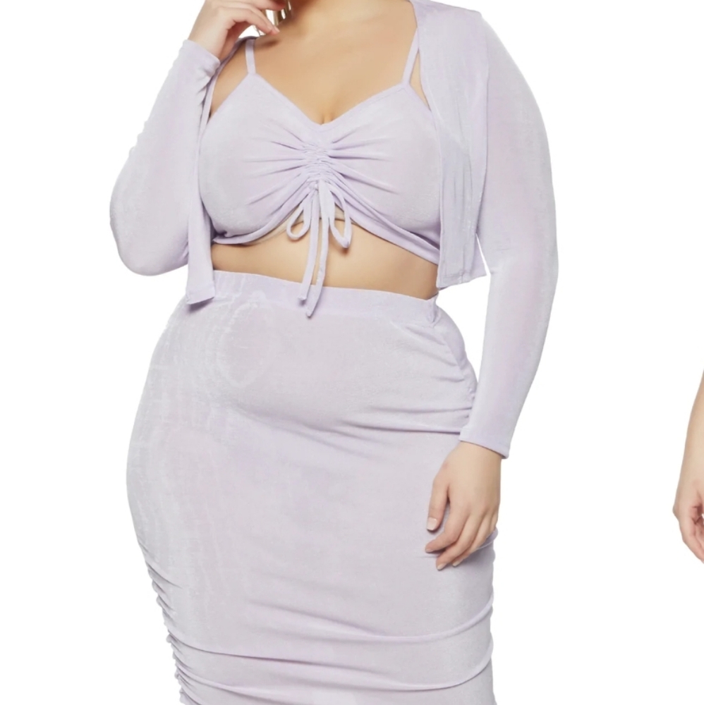 2XL Plus Size Cami with Cardigan and Skirt Set - Lavender
